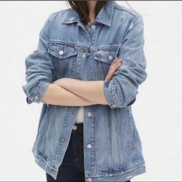 Lucky Brand Long line Trucker slightly distressed jean jacket size M - Picture 1 of 11